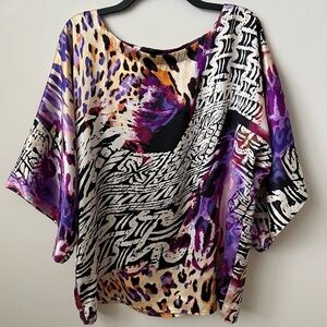 Cache' Vintage Abstract Animal Print Silk Top Dolman Sleeve Purple Artsy 90s S